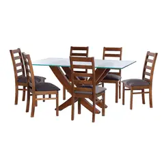 LATAM HOME - JUEGO DE COMEDOR ALICANTE 6 SILLAS BURGOS LINO GRIS OSCURO