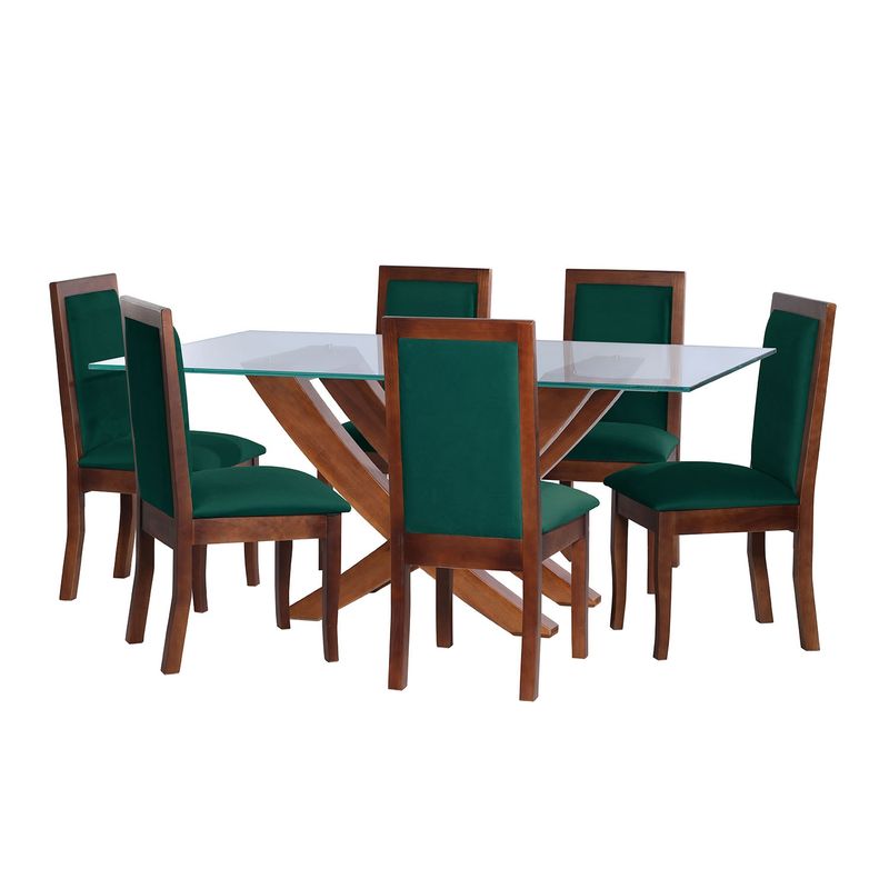 LATAM HOME - JUEGO DE COMEDOR ALICANTE 6 SILLAS GIRONA TELA VELVET VERDE