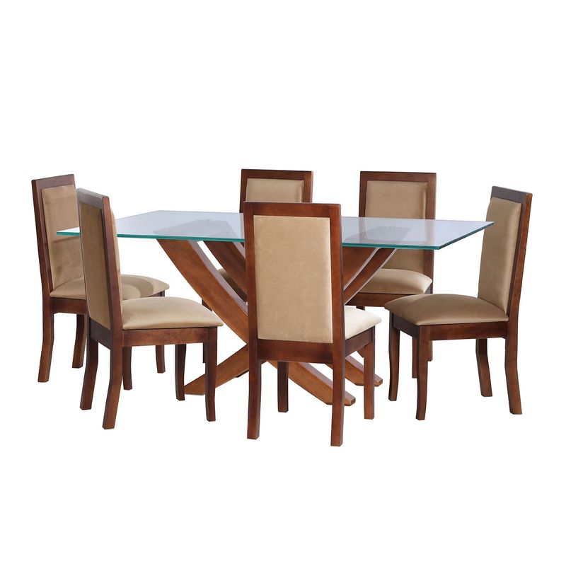 LATAM HOME - JUEGO DE COMEDOR ALICANTE 6 SILLAS GIRONA TELA VELVET BEIGE