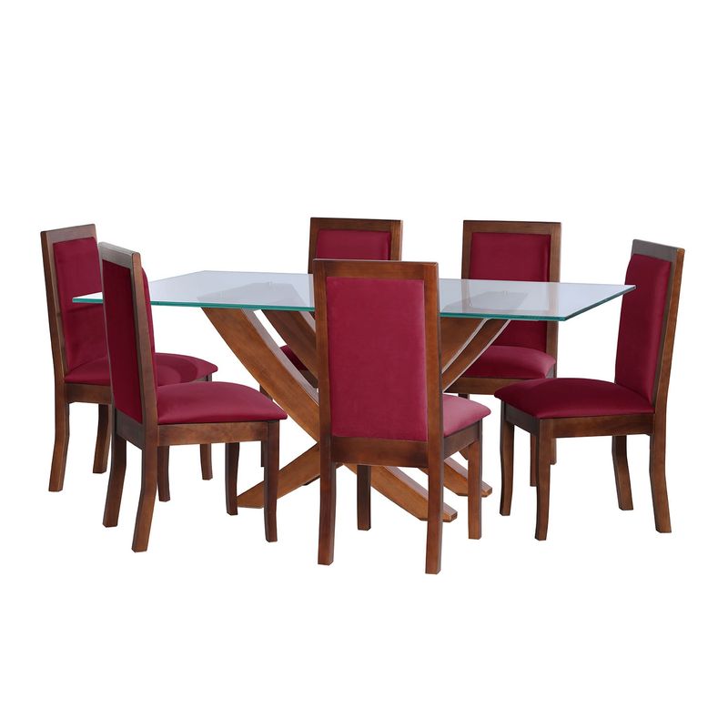 LATAM HOME - JUEGO DE COMEDOR ALICANTE 6 SILLAS GIRONA TELA VELVET BURDEO