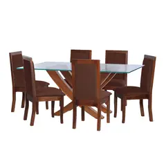 LATAM HOME - JUEGO DE COMEDOR ALICANTE 6 SILLAS GIRONA TELA VELVET CHOCOLATE