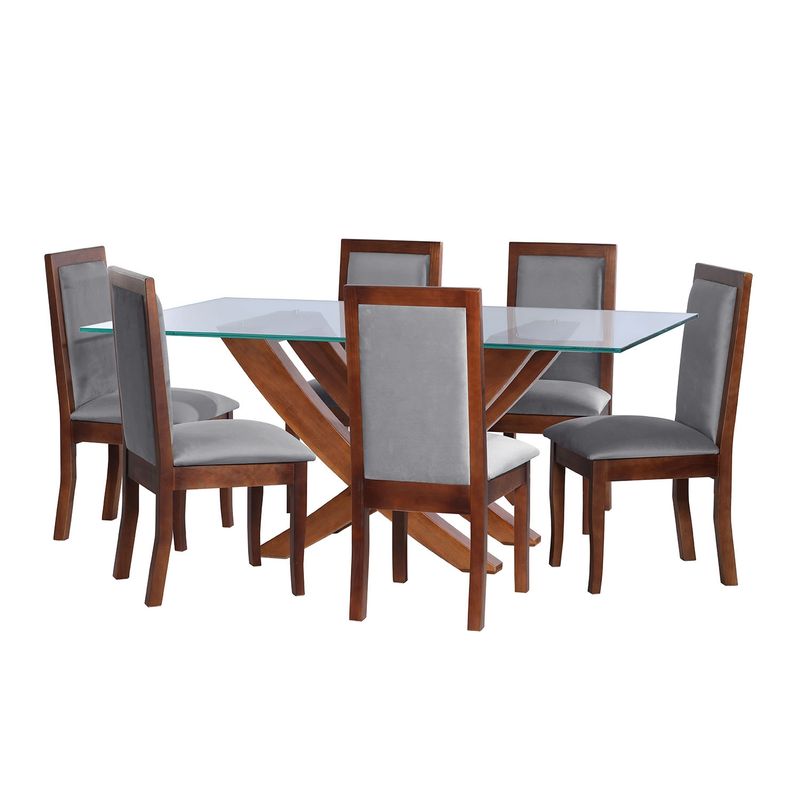 LATAM HOME - JUEGO DE COMEDOR ALICANTE 6 SILLAS GIRONA TELA VELVET GRIS