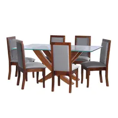 LATAM HOME - JUEGO DE COMEDOR ALICANTE 6 SILLAS GIRONA TELA VELVET GRIS