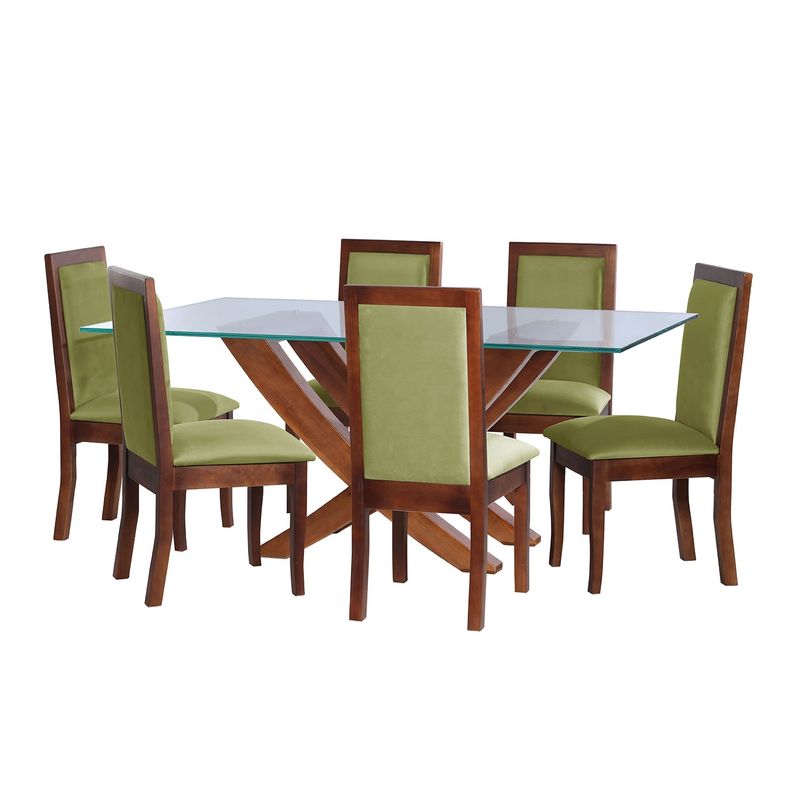 LATAM HOME - JUEGO DE COMEDOR ALICANTE 6 SILLAS GIRONA TELA VELVET PISTACHO