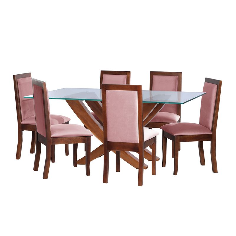 LATAM HOME - JUEGO DE COMEDOR ALICANTE 6 SILLAS GIRONA TELA VELVET PALO ROSA