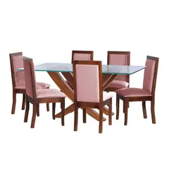 LATAM HOME - JUEGO DE COMEDOR ALICANTE 6 SILLAS GIRONA TELA VELVET PALO ROSA