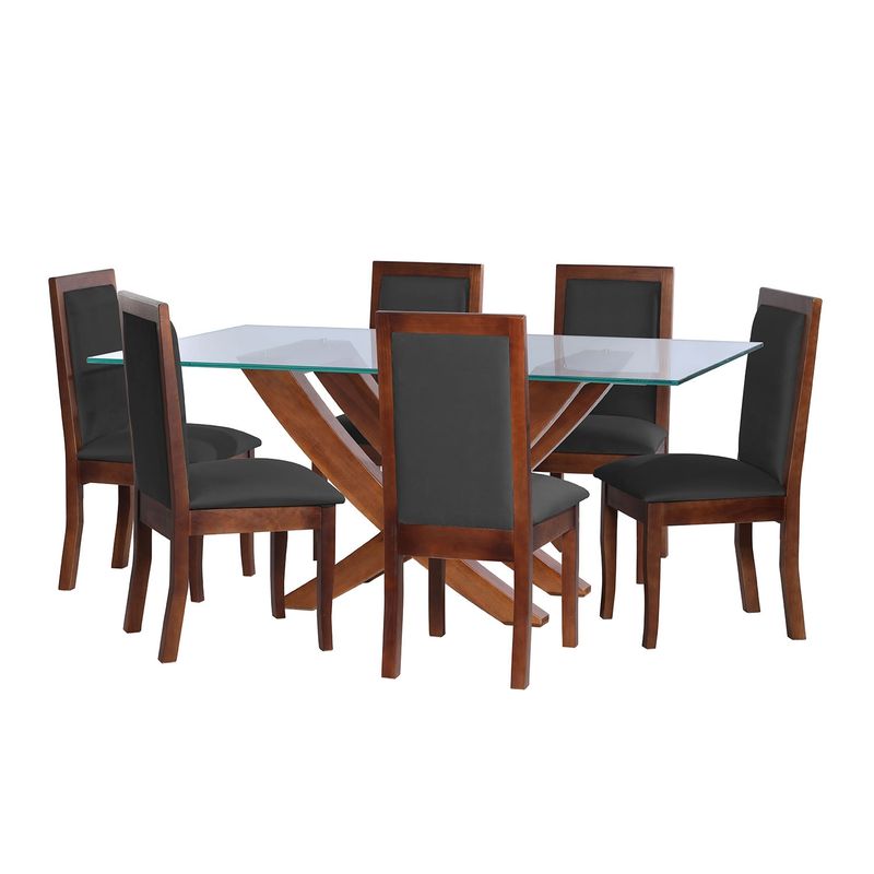 LATAM HOME - JUEGO DE COMEDOR ALICANTE 6 SILLAS GIRONA TELA VELVET NEGRO