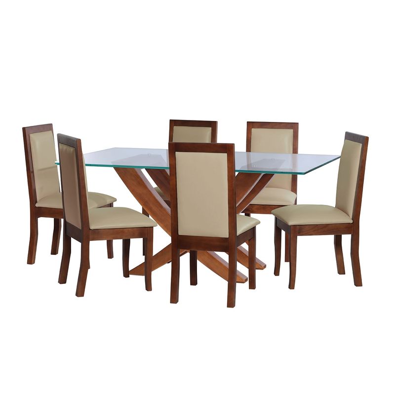 LATAM HOME - JUEGO DE COMEDOR ALICANTE 6 SILLAS GIRONA PU BEIGE