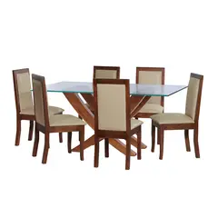 LATAM HOME - JUEGO DE COMEDOR ALICANTE 6 SILLAS GIRONA PU BEIGE