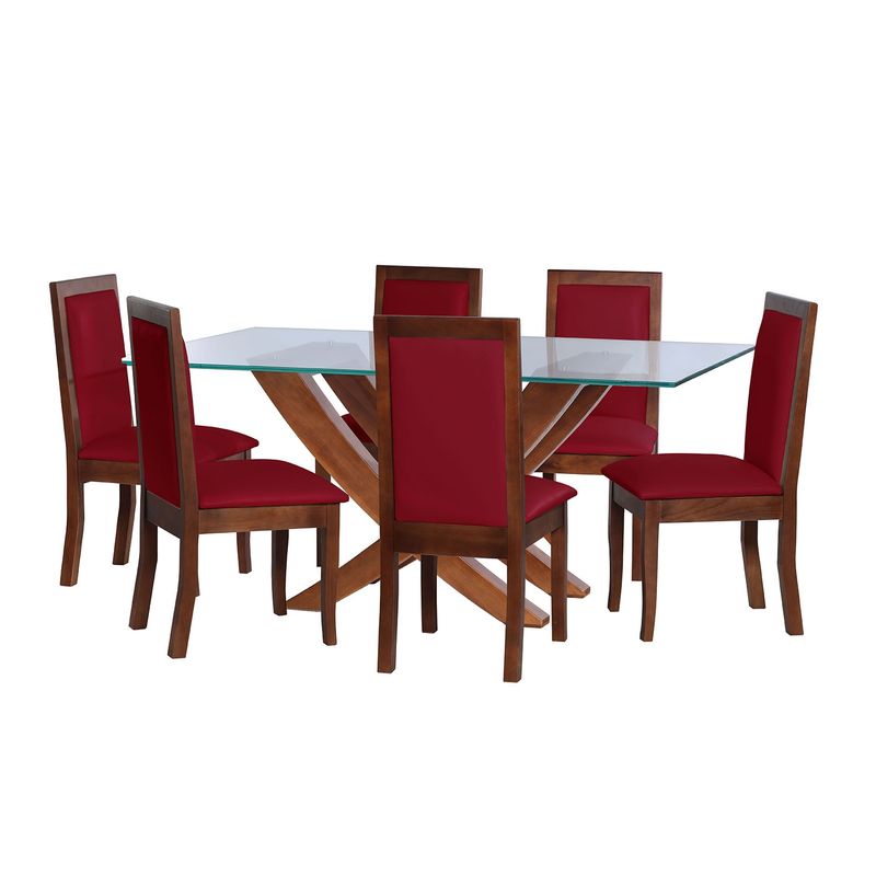 LATAM HOME - JUEGO DE COMEDOR ALICANTE 6 SILLAS GIRONA PU ROJO