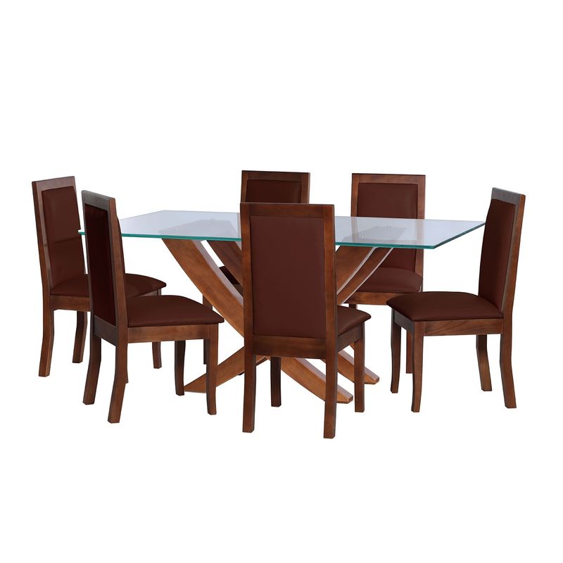 LATAM HOME - JUEGO DE COMEDOR ALICANTE 6 SILLAS GIRONA PU CHOCOLATE