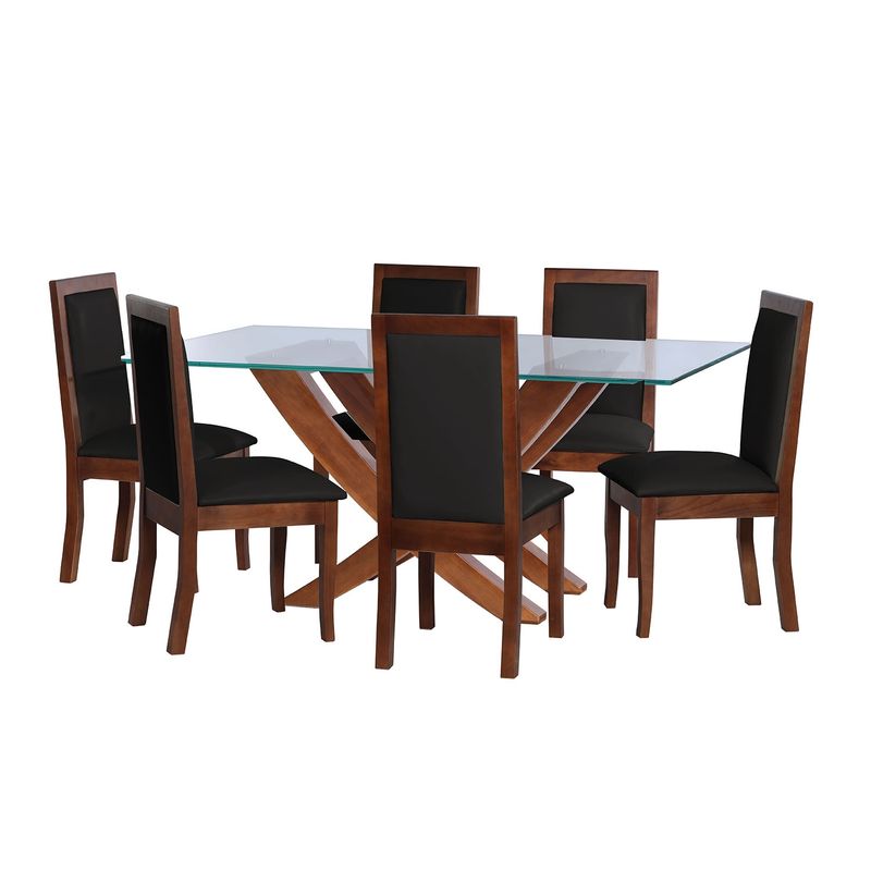 LATAM HOME - JUEGO DE COMEDOR ALICANTE 6 SILLAS GIRONA PU NEGRO