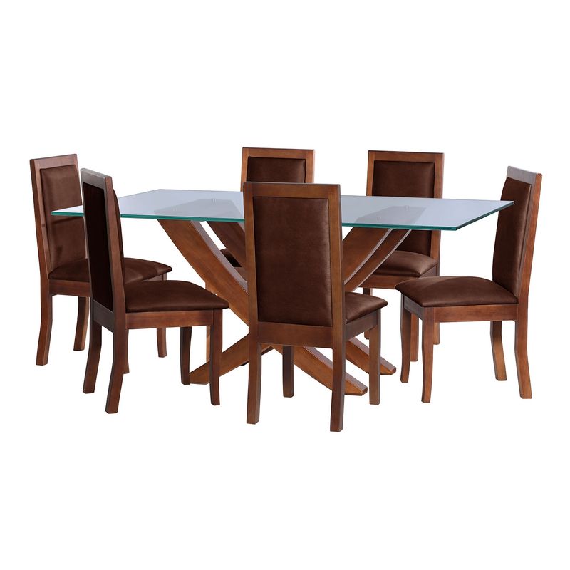 LATAM HOME - JUEGO DE COMEDOR ALICANTE 6 SILLAS GIRONA CUERO KENTUCKY CAFE MORO