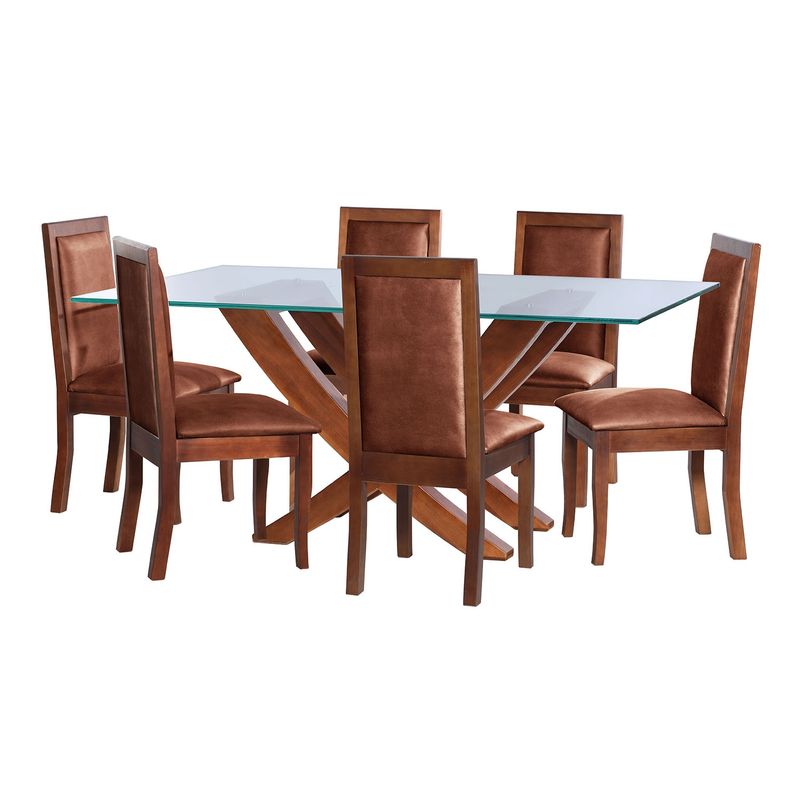 LATAM HOME - JUEGO DE COMEDOR ALICANTE 6 SILLAS GIRONA CUERO KENTUCKY CAFE CLARO
