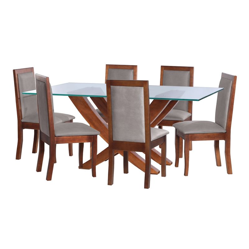LATAM HOME - JUEGO DE COMEDOR ALICANTE 6 SILLAS GIRONA CUERO KENTUCKY GRIS