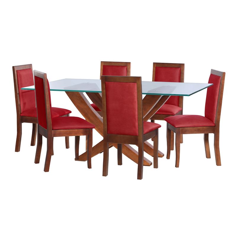 LATAM HOME - JUEGO DE COMEDOR ALICANTE 6 SILLAS GIRONA CUERO KENTUCKY ROJO