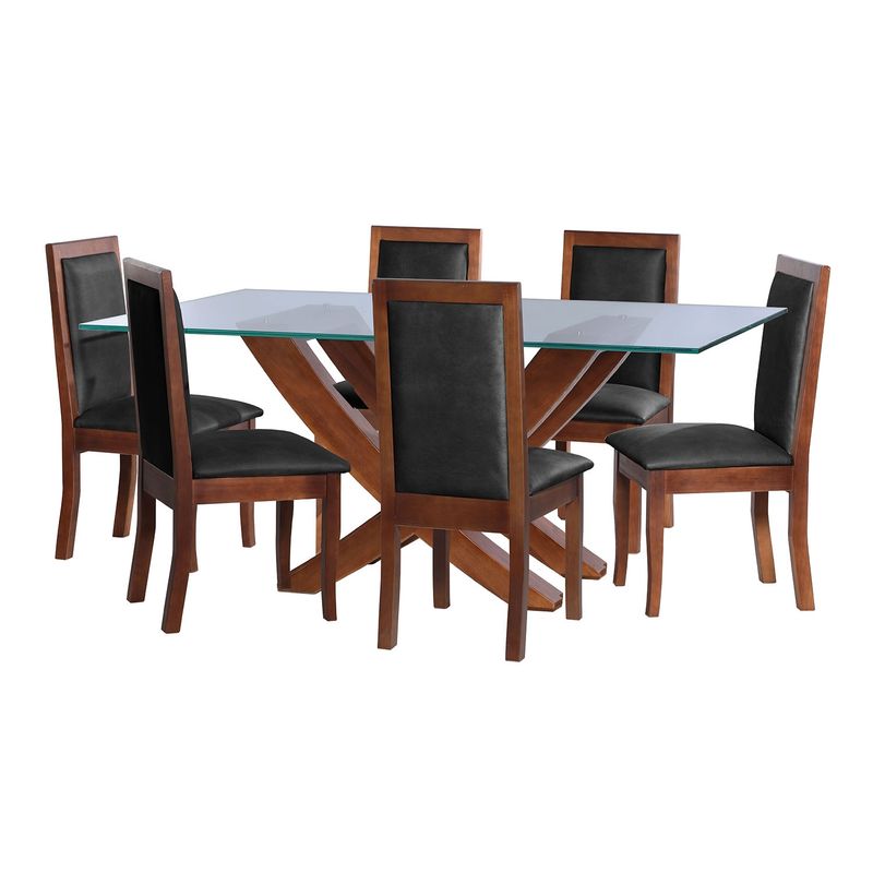 LATAM HOME - JUEGO DE COMEDOR ALICANTE 6 SILLAS GIRONA CUERO KENTUCKY NEGRO