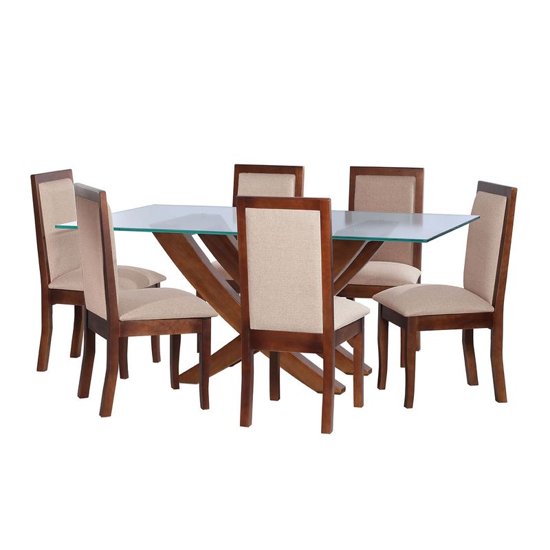 LATAM HOME - JUEGO DE COMEDOR ALICANTE 6 SILLAS GIRONA LINO NATURAL