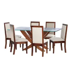 LATAM HOME - JUEGO DE COMEDOR ALICANTE 6 SILLAS GIRONA LINO BLANCO