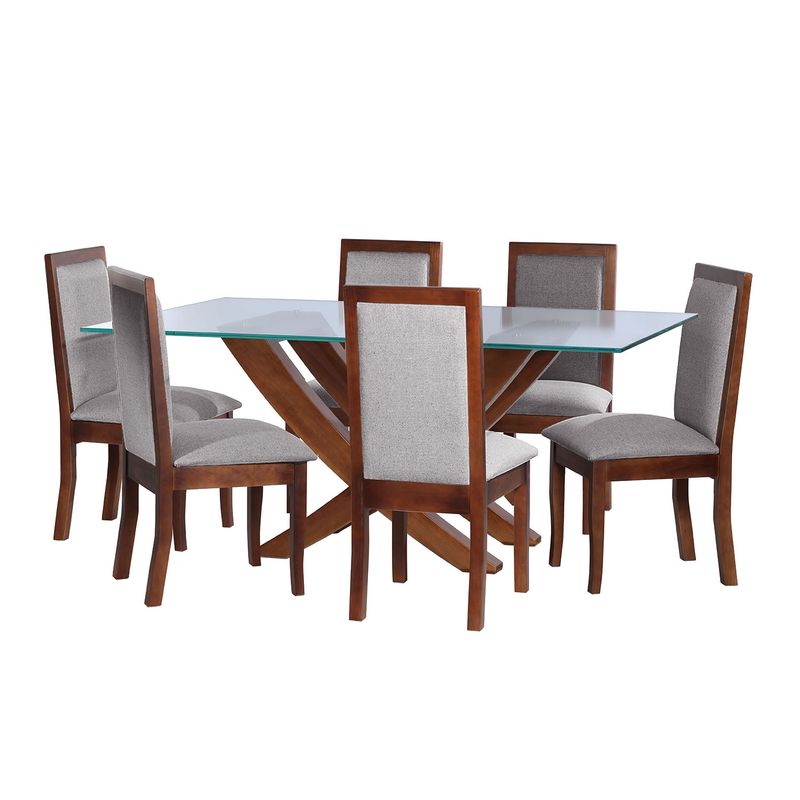 LATAM HOME - JUEGO DE COMEDOR ALICANTE 6 SILLAS GIRONA LINO GRIS CLARO