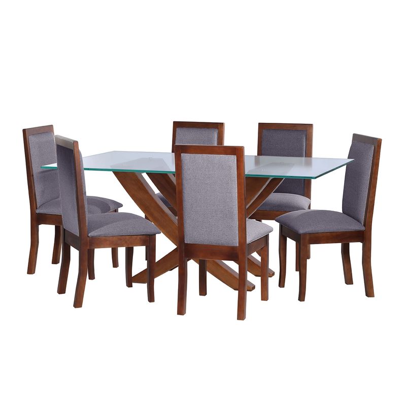 LATAM HOME - JUEGO DE COMEDOR ALICANTE 6 SILLAS GIRONA LINO GRIS OSCURO