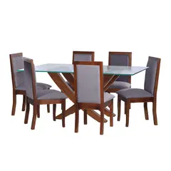 LATAM HOME - JUEGO DE COMEDOR ALICANTE 6 SILLAS GIRONA LINO GRIS OSCURO