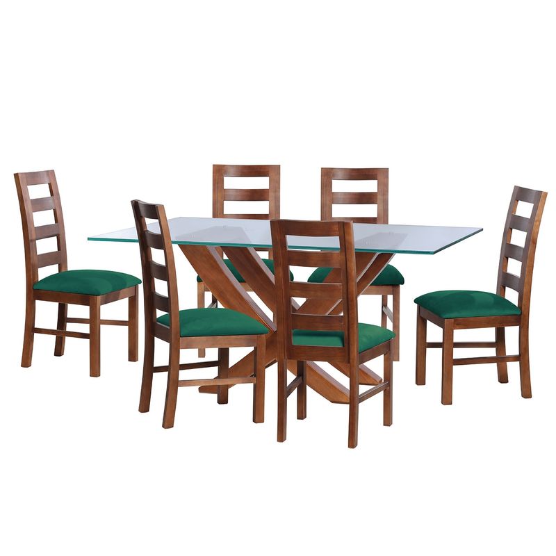 LATAM HOME - JUEGO DE COMEDOR ALICANTE 6 SILLAS GRANADA TELA VELVET VERDE