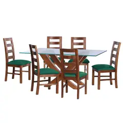 LATAM HOME - JUEGO DE COMEDOR ALICANTE 6 SILLAS GRANADA TELA VELVET VERDE