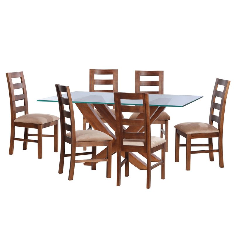 LATAM HOME - JUEGO DE COMEDOR ALICANTE 6 SILLAS GRANADA TELA VELVET BEIGE