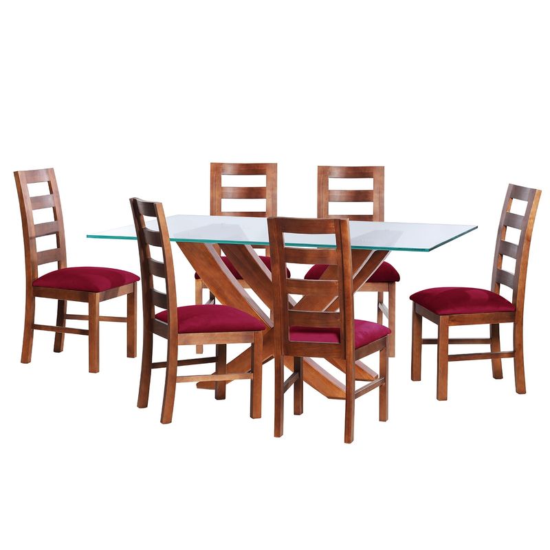 LATAM HOME - JUEGO DE COMEDOR ALICANTE 6 SILLAS GRANADA TELA VELVET BURDEO