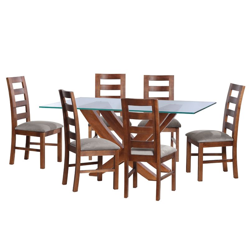 LATAM HOME - JUEGO DE COMEDOR ALICANTE 6 SILLAS GRANADA TELA VELVET GRIS