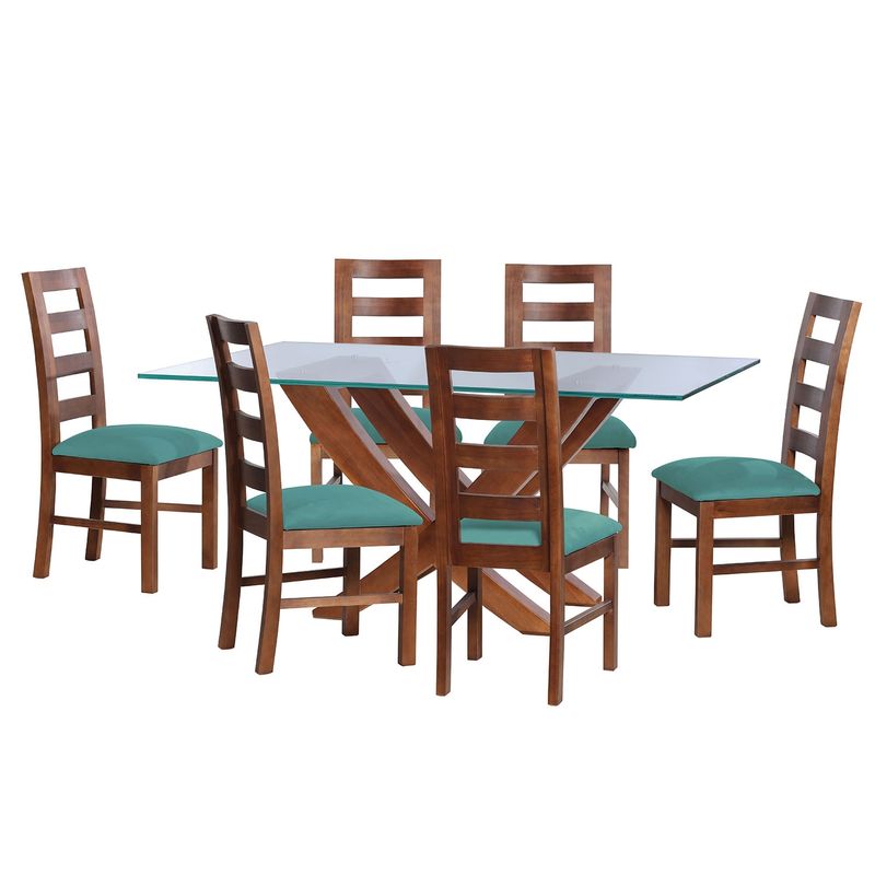 LATAM HOME - JUEGO DE COMEDOR ALICANTE 6 SILLAS GRANADA TELA VELVET TURQUESA