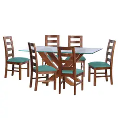 LATAM HOME - JUEGO DE COMEDOR ALICANTE 6 SILLAS GRANADA TELA VELVET TURQUESA