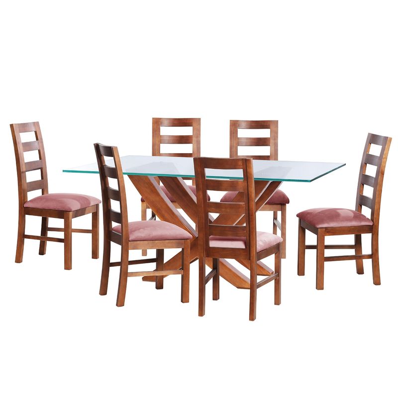 LATAM HOME - JUEGO DE COMEDOR ALICANTE 6 SILLAS GRANADA TELA VELVET PALO ROSA