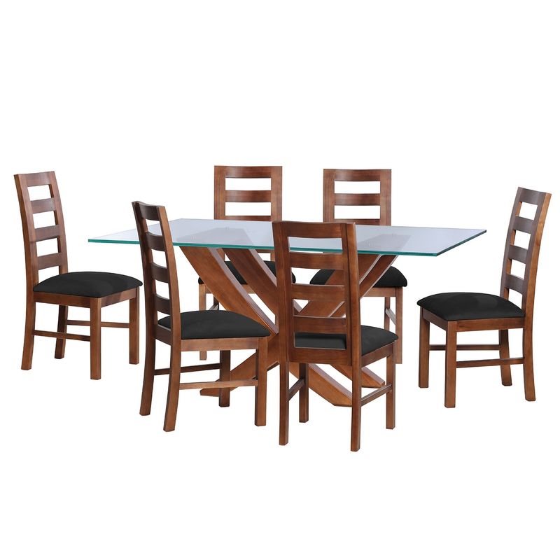 LATAM HOME - JUEGO DE COMEDOR ALICANTE 6 SILLAS GRANADA TELA VELVET NEGRO