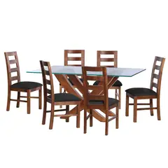 LATAM HOME - JUEGO DE COMEDOR ALICANTE 6 SILLAS GRANADA TELA VELVET NEGRO