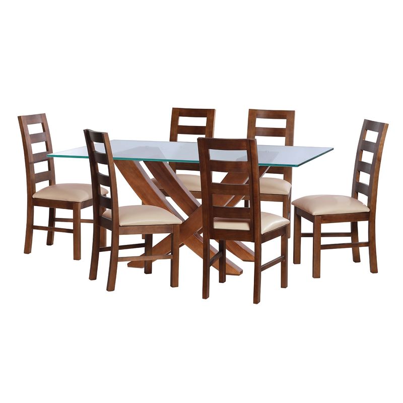 LATAM HOME - JUEGO DE COMEDOR ALICANTE 6 SILLAS GRANADA PU BEIGE