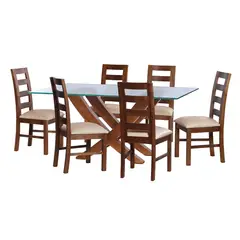 LATAM HOME - JUEGO DE COMEDOR ALICANTE 6 SILLAS GRANADA PU BEIGE