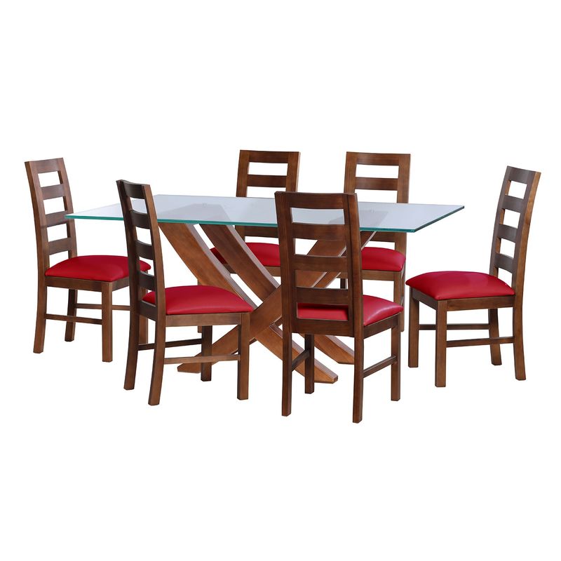 LATAM HOME - JUEGO DE COMEDOR ALICANTE 6 SILLAS GRANADA PU ROJO
