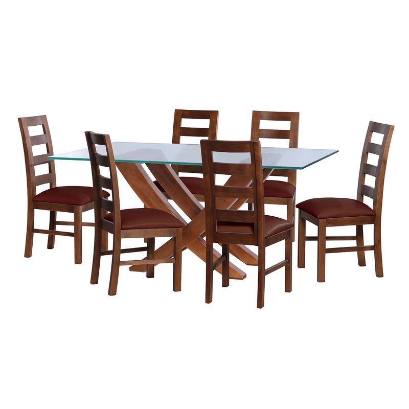 LATAM HOME - JUEGO DE COMEDOR ALICANTE 6 SILLAS GRANADA PU CHOCOLATE