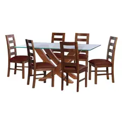 LATAM HOME - JUEGO DE COMEDOR ALICANTE 6 SILLAS GRANADA PU CHOCOLATE
