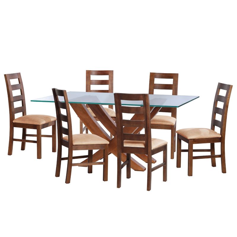 LATAM HOME - JUEGO DE COMEDOR ALICANTE 6 SILLAS GRANADA CUERO KENTUCKY  BEIGE