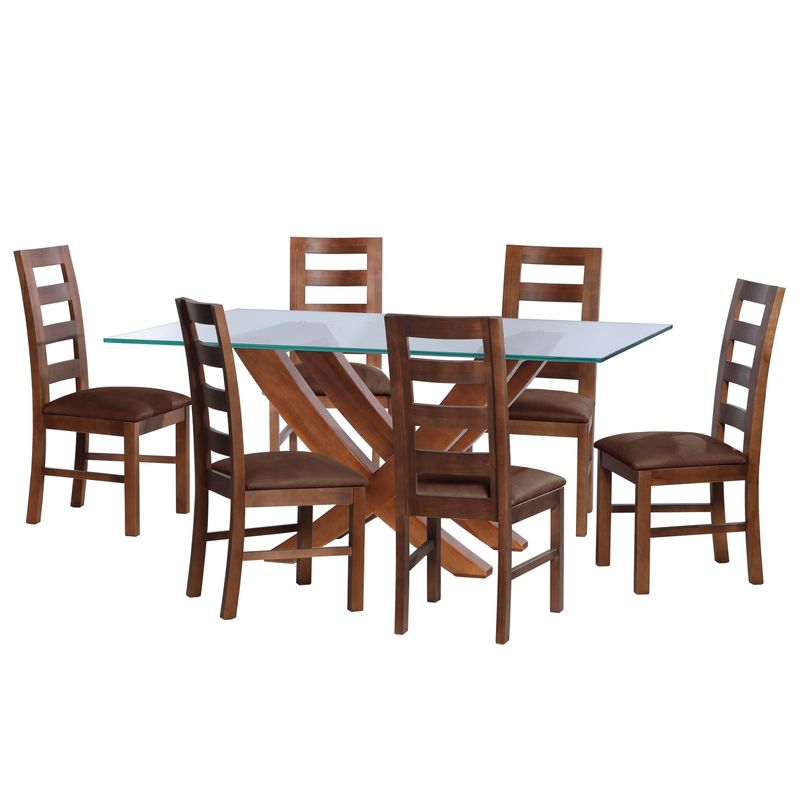 LATAM HOME - JUEGO DE COMEDOR ALICANTE 6 SILLAS GRANADA CUERO KENTUCKY CAFE MORO
