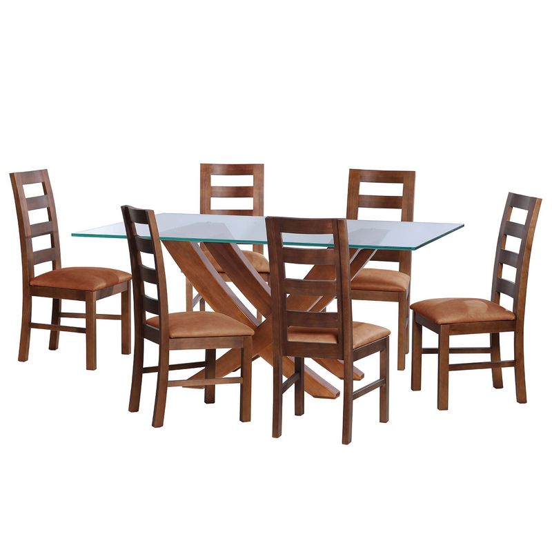 LATAM HOME - JUEGO DE COMEDOR ALICANTE 6 SILLAS GRANADA CUERO KENTUCKY CAFE CLARO