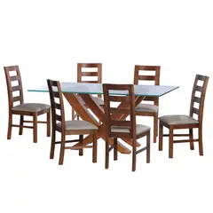 LATAM HOME - JUEGO DE COMEDOR ALICANTE 6 SILLAS GRANADA CUERO KENTUCKY GRIS