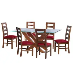 LATAM HOME - JUEGO DE COMEDOR ALICANTE 6 SILLAS GRANADA CUERO KENTUCKY ROJO