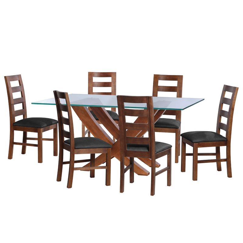 LATAM HOME - JUEGO DE COMEDOR ALICANTE 6 SILLAS GRANADA CUERO KENTUCKY NEGRO