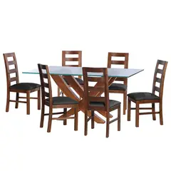 LATAM HOME - JUEGO DE COMEDOR ALICANTE 6 SILLAS GRANADA CUERO KENTUCKY NEGRO