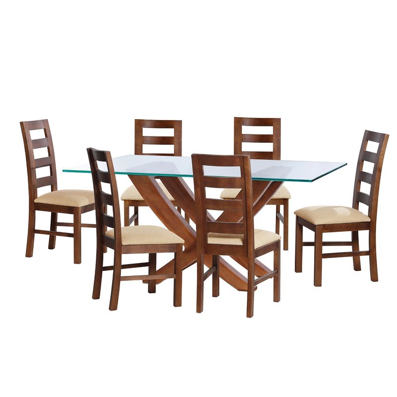 LATAM HOME - JUEGO DE COMEDOR ALICANTE 6 SILLAS GRANADA LINO NATURAL