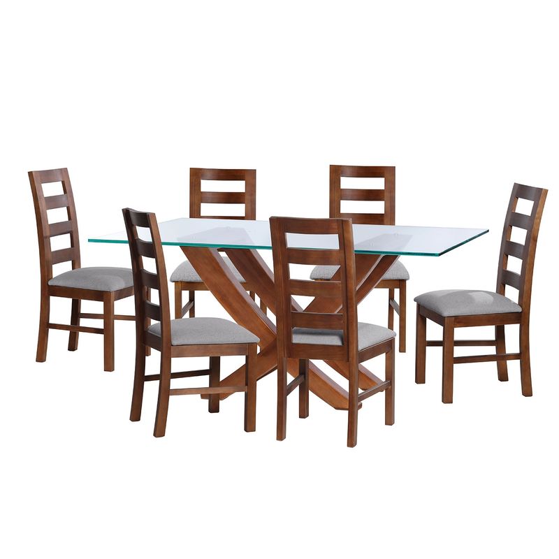 LATAM HOME - JUEGO DE COMEDOR ALICANTE 6 SILLAS GRANADA LINO GRIS CLARO